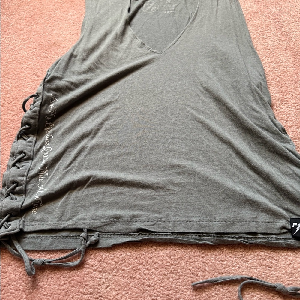 Affliction Gray Asymmetrical Tie Front Tank Top